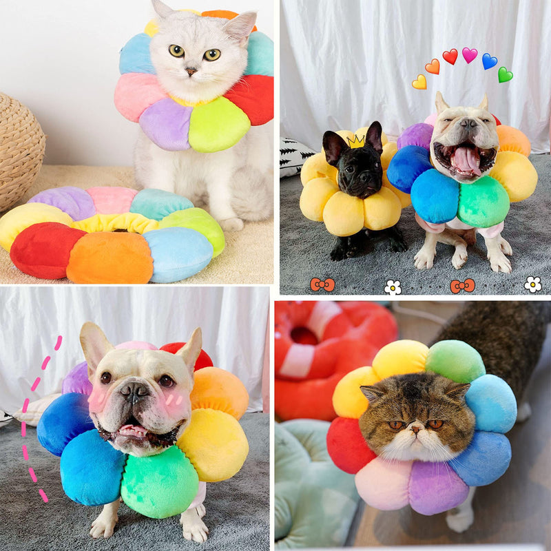 XSQD Cat Recovery Collar, Cone Circle for Pets, Soft Collar with Pet Neck, Neck Brace Cats Soft, Cotton Cute Shaped Elizabeth Collar, Protective Collar Multicolored L - PawsPlanet Australia