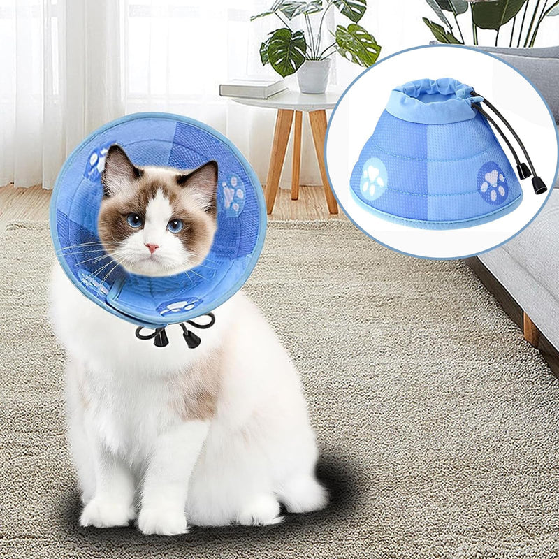 Cat Neck Brace, Protective Collar, Adjustable Cat Collar, Leak Protection, Cat Funnel Recovery Collar, Soft Collar Cone After Surgery and Injuries for Puppies and Cats (M, Blue) - PawsPlanet Australia