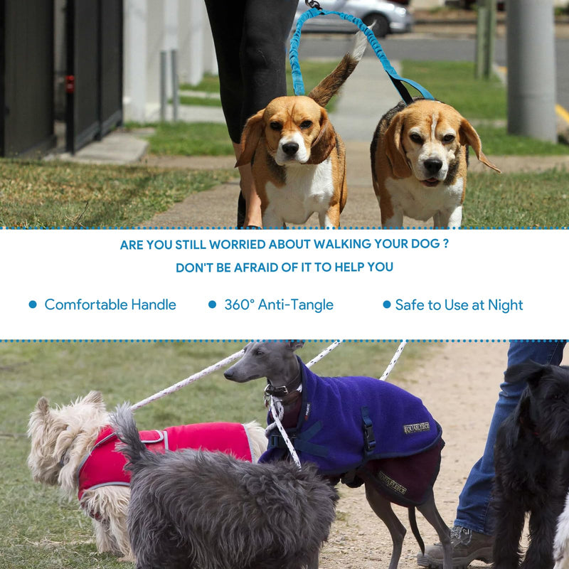 Double Lead Dog Lead for 2 Dogs, Dog Lead Medium Dogs with Soft Non-Slip Handle Reflective Anti Tangle Lead for Small and Medium Dogs for Walking Jogging (Blue) - PawsPlanet Australia
