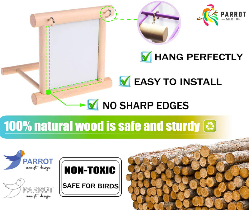 Blessed family Bird Parakeet Mirror for Cage,Parrot Perch Stand,Wooden Hummingbird Swing Toy,Parakeet Accessories for Cockatiels Conure Finch Lovebird Canary African Grey Macaw 1 piece of bird mirror - PawsPlanet Australia