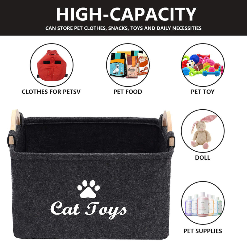 Geyecete Dog Toys Storage Bins - with Wooden Handle, Pet supplies storage Basket/Bin Kids Toy Chest Storage Trunk-Cat (Dark Grey)-Big Big:38*25* 24cm Dark Grey - PawsPlanet Australia