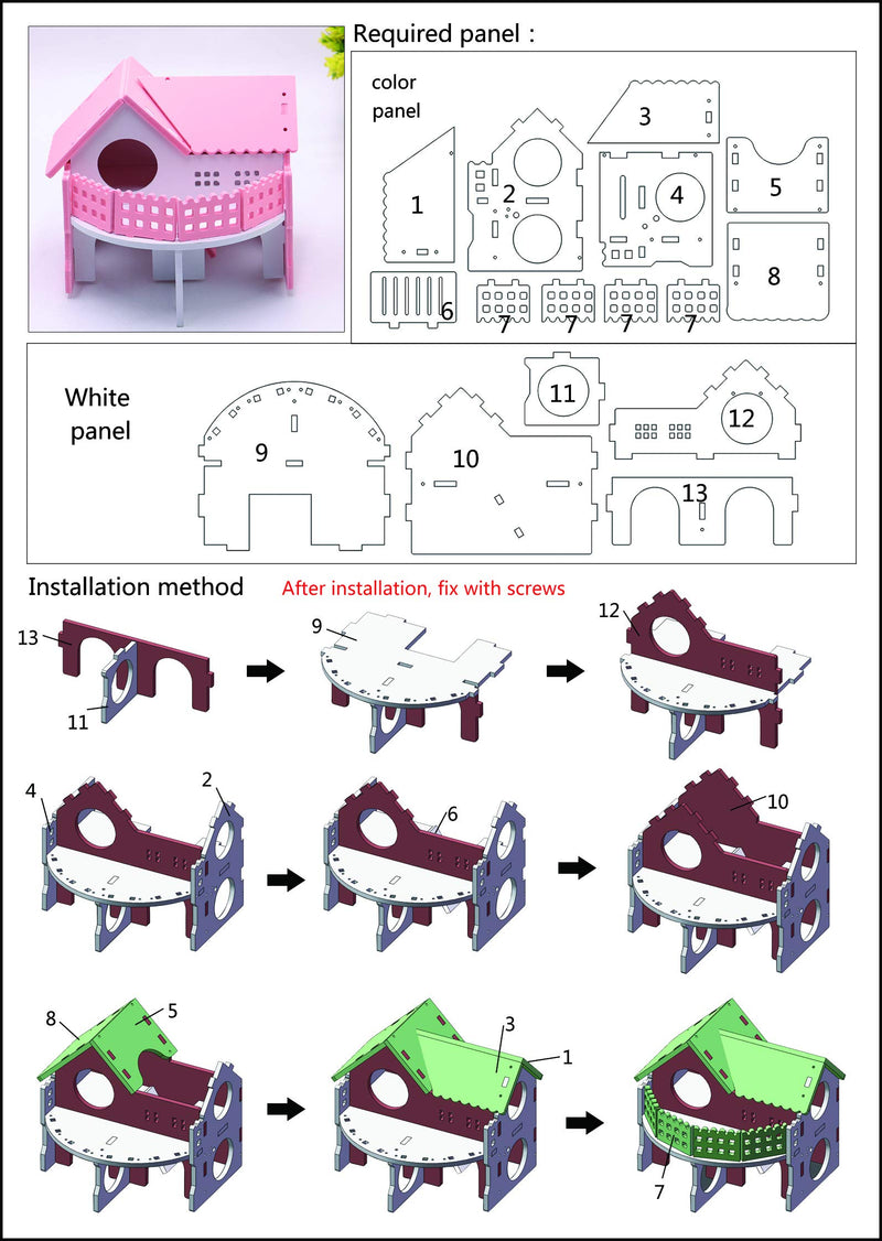 Wooden Hamster House - Pet Small Animal Hideout, Assemble Hamster Hut Villa, Cage Habitat Decor Accessories, Play Toys for Dwarf, Hedgehog, Syrian Hamster, Gerbils Mice Pink 1 - PawsPlanet Australia