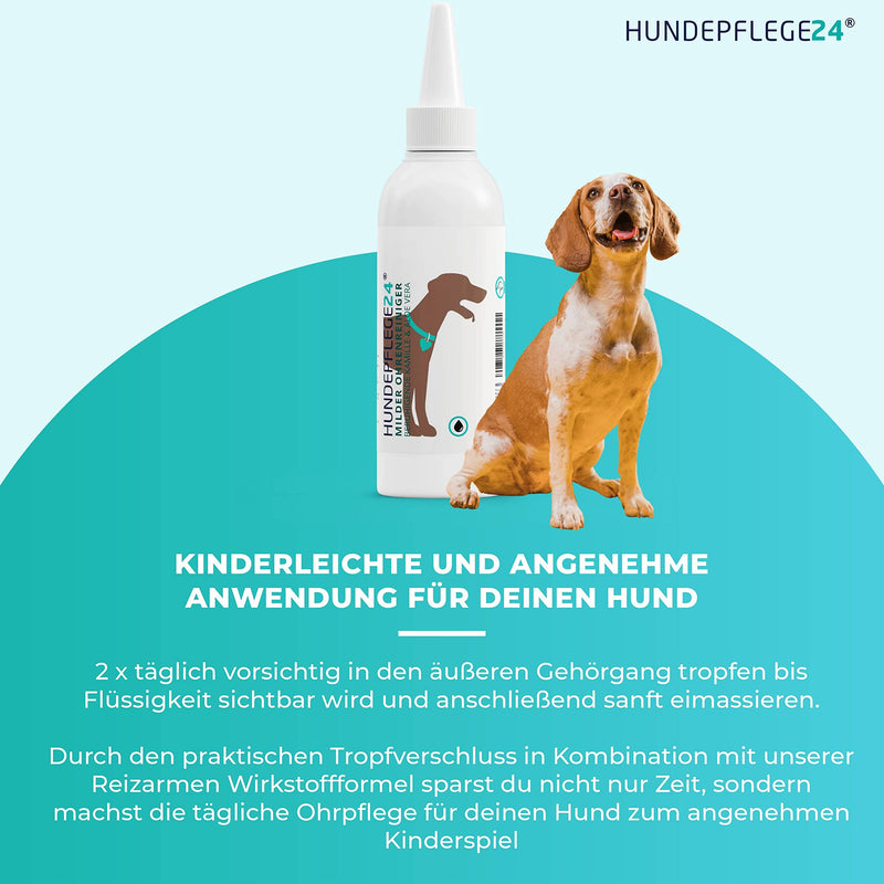 Hundepflege24 Dog Ear Cleaner - Soothes Itching, Head Shaking & Odors within a Few Days - Dog Ear Cleaner - Natural Ear Drops for Dogs & Cats with Chamomile & Aloe Vera 250ml Daily - PawsPlanet Australia