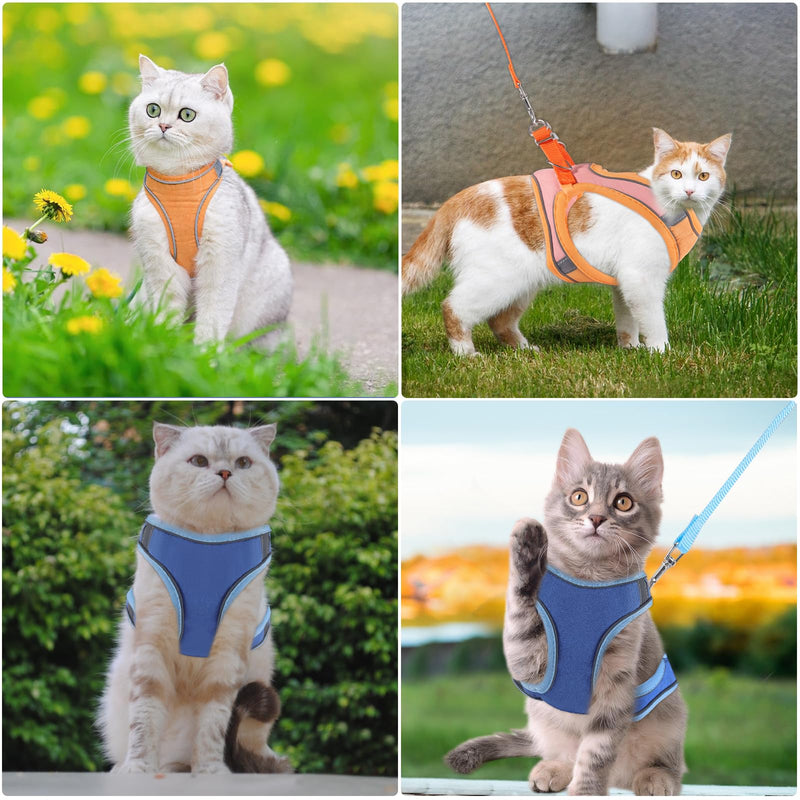 FIHODONE Cat harness with cat leash, cat collar, cat harness with leash, escape-proof, cat harness, adjustable, cat leash with harness for cats, orange with reflective strips (M, orange) M - PawsPlanet Australia