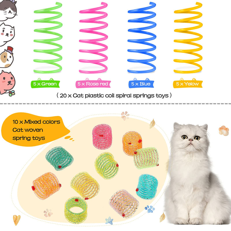 30 Pieces Cat Toys Wide Cat Spring Toy Cat Fetch Toy Kitten Pet Plastic Coil Spiral Springs for Kitten Bouncing Play Training, 2 Styles - PawsPlanet Australia