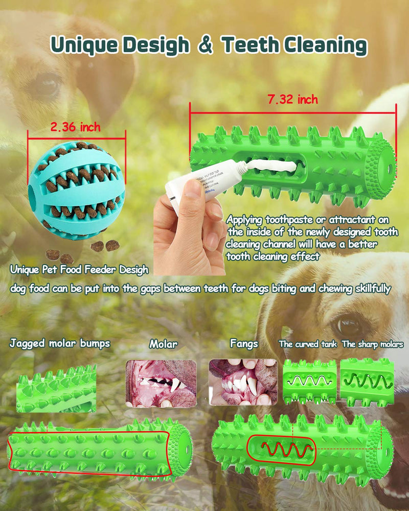 Dog Chew Toys for Aggressive Chewers Small Medium Breed,Small Dog Toys,Dog Squeaky Toys,Puppy Chew Toothbrush Toys Dog Teeth Cleaning Toy and Dog Toy Ball,100% Natural Rubber(2 Packs) - PawsPlanet Australia