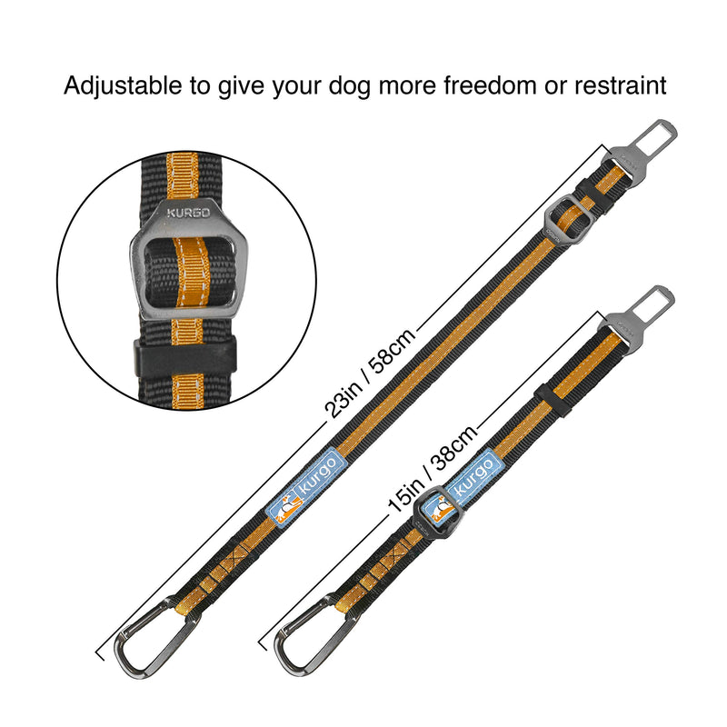 Kurgo Car Seat Belt for Pets, Adjustable Dog Safety Belt Leash, Quick and Easy Installation, Works with Any Pet Harness, Direct to Seatbelt Style with Carabineer Clip, Black/Orange Carabiner Clip - PawsPlanet Australia