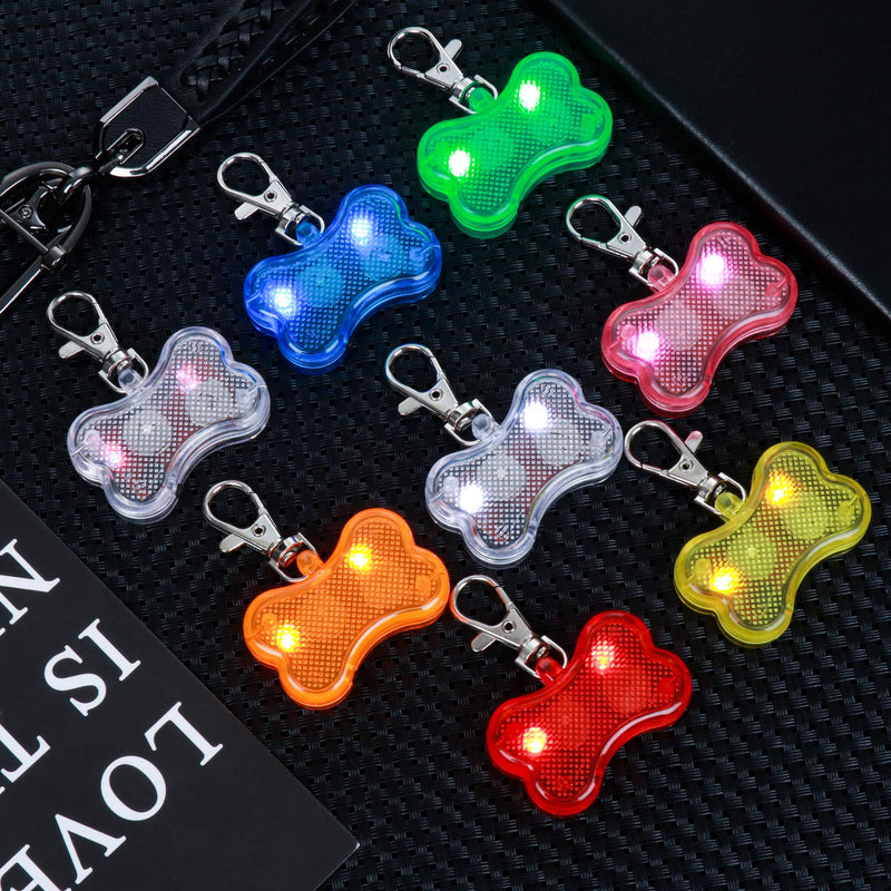8 PCS Pet Glowing Tags Pendants Glow in The Dark Dog Collar Pet ID Tag LED Dog Tags Light Up Clip-on Dog Bone Pendant for Dogs Night Time Walking Camping - PawsPlanet Australia