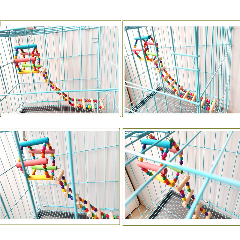 N\A Bird Ladder Parakeet Toys in Bird Cage, Rainbow Swing Hanging Bird Cage for Parakeets, Rope Perch Hamster Bridge Rat Cages Parakeet Cage Accessories for Pet Crawling and Trainning - PawsPlanet Australia