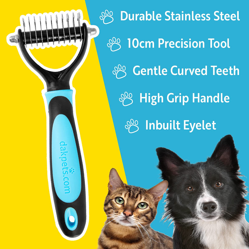 DakPets Cat & Dog Grooming Tool | All-In-One Metal Pet Hair Remover, Undercoat Rake, Dematting Tool, Detangling Comb, Fur Shedding Blade and Grooming Brush | For Medium to Long-Haired Cats and Dogs Blue - PawsPlanet Australia