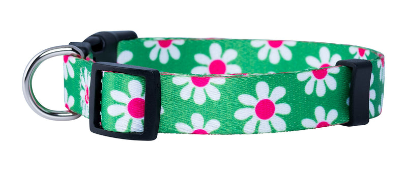 [Australia] - Flower Dog Collar | Custom Paisley | 12 Floral Patterns | Adjustable Small, Medium, Large | Cute Summer and Spring Design Green Daisy 