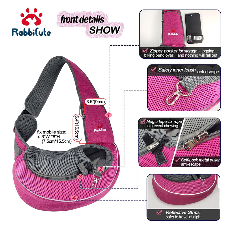 RABBICUTE Pet Dog Sling Carrier with Breathable and Soft Mesh for Small Puppy Dogs Cats Travel Safe Sling Bag Carrier Doggy Backpack with Adjustable Shoulder Strap for Outdoor Travel <5 LBS (Size refer to picture 6) FUCHSIA - PawsPlanet Australia
