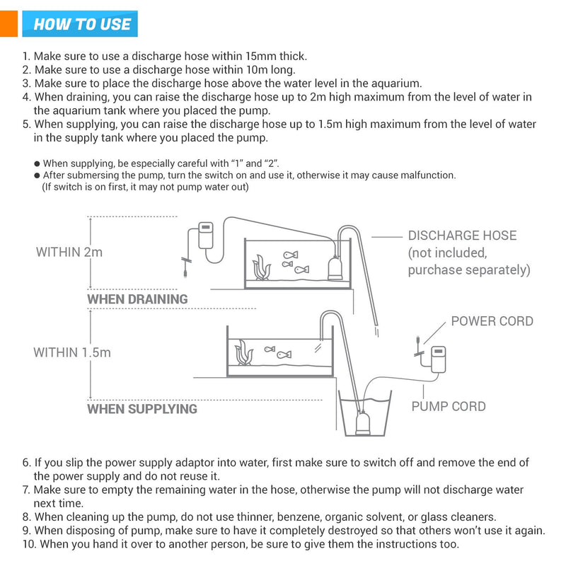 [Australia] - TERA PUMP Easy Fish Aquarium Water Exchange Pump (Filter, 12.5 ft Outlet Code & 10 ft Hose) 