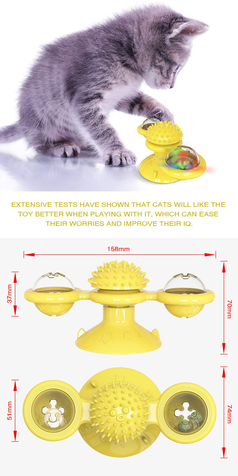 [Australia] - USWT Windmill Cat Toys, Spinning Toy with Catnip Glow Ball Scratcher 