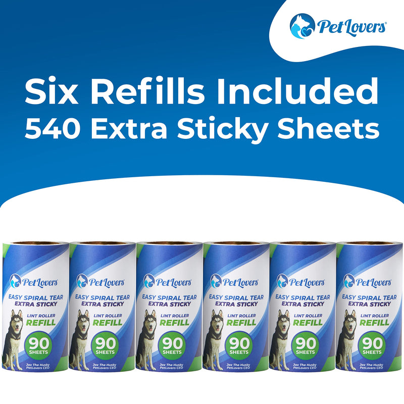 PetLovers Extra Sticky Lint Roller Mega Value Set 450 Sheets for Pet Hair Removal, Dog and Cat Lint Removal 6 Refills 6 Recharges - PawsPlanet Australia