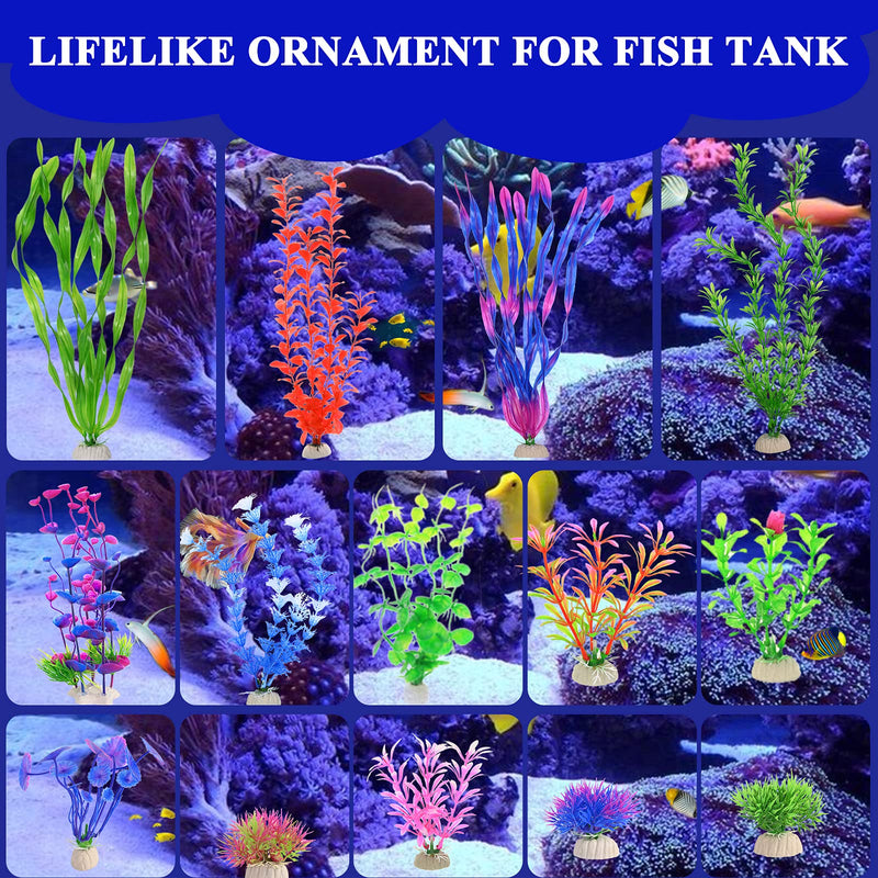 16 Pack Artificial Aquatic Plants Plastic Fish Tank Plants for Household and Office Lifelike Simulation Artificial Aquarium Water Plants Decorations - PawsPlanet Australia
