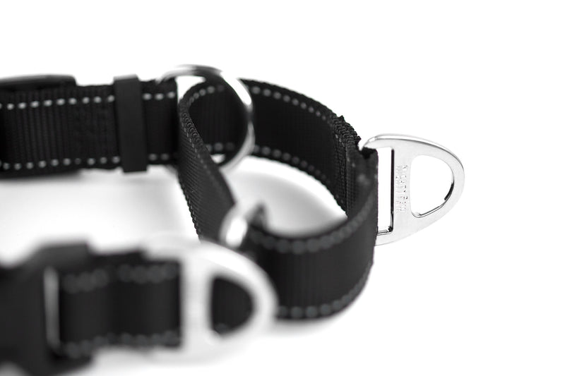 [Australia] - Mighty Paw Martingale Nylon Training Collar. Our Trainer Approved Limited Slip Collar. Modified Cinch Collar for Controlled Force for Optimal Training. Reflective Stitching to Keep Your Dog Safe! Medium Black 