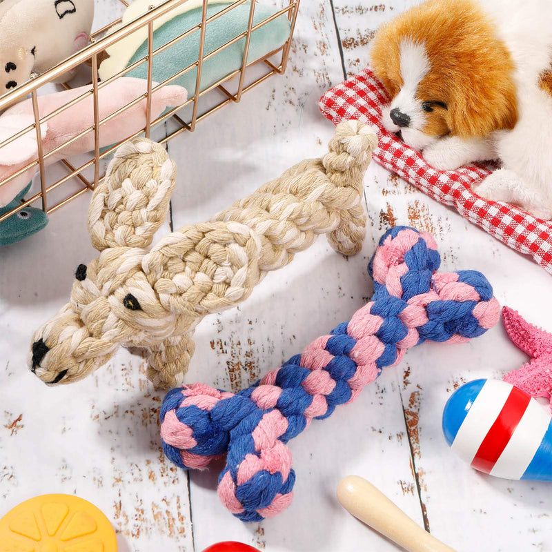 FANTESI 2 Pcs Dog Rope Toys Puppy Chewing Toys, Natural Cotton Rope Toys Teeth Training Cleaning Toys Interactive Toy Gift for Small and Medium Dogs - PawsPlanet Australia