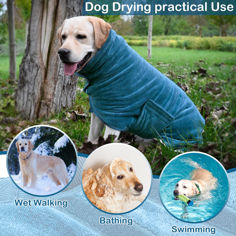 PETTOM Dog Drying Coat Small, Microfibre Dog Towelling Drying Robe Adjustable Collar & Waist Dog Dressing Gown for Cat Puppy Small Dog, Dog Dry Bag Dog Bathrobe Small- Blue, S - PawsPlanet Australia