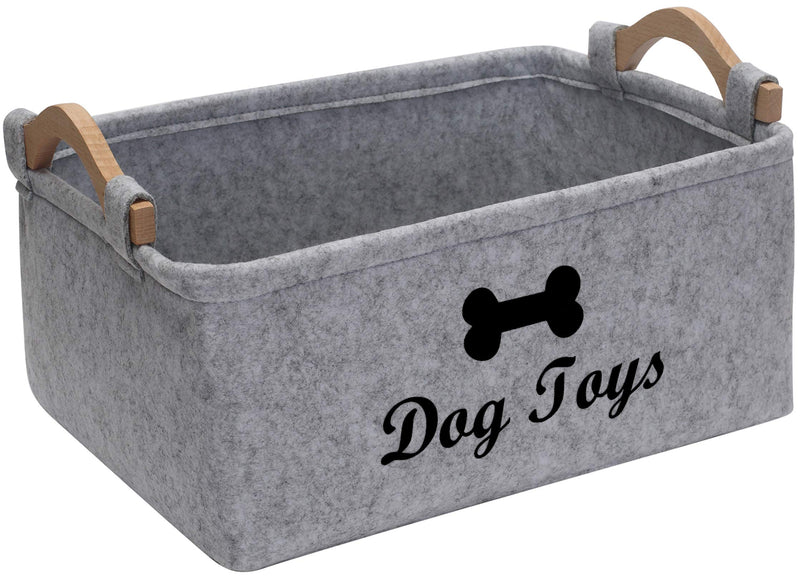 Xbopetda Fiber Soft Felt Dog Storage Basket Bin Organizer - Dog Toy Bin with Wooden Handle- Pet Supplies Storage Basket-Light Grey 38*25*18 CM Dog-light Grey - PawsPlanet Australia