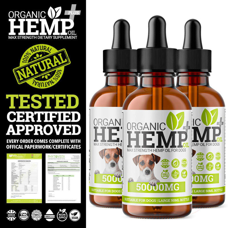 Hello Supplements® Hemp Oil For Dogs | Rich in Omega 3 6 9 | Supports Dog Health & Wellbeing | High Strength Natural Organic Hemp Oil Drops For Dogs | Large 50ml 50 ml (Pack of 1) - PawsPlanet Australia
