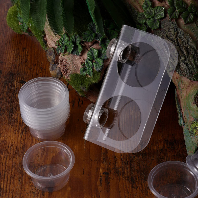 POPETPOP Reptile Feeder with 10Pcs Plastic Bowls- Reptile Food Bowl Water Dish Transparent Feeding Basin for Gecko Lizard Snakes - PawsPlanet Australia