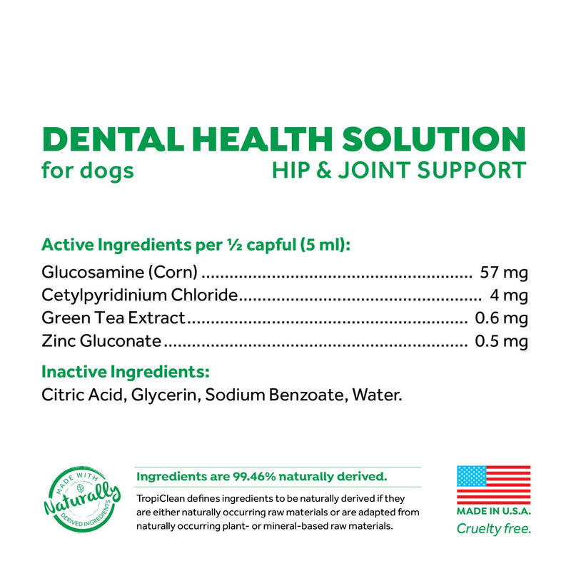 Fresh Breath by TropiClean Oral Care Water Additive Plus Hip & Joint for Pets, 16oz - Made in USA - PawsPlanet Australia