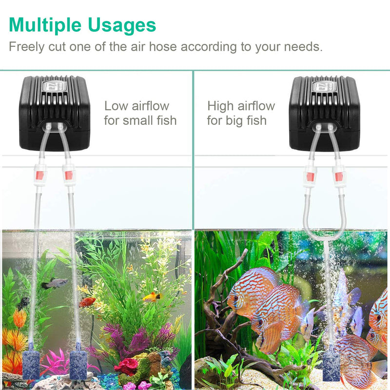 Aquarium Air Pump, Ultra Silent Fish Tank Air Pump with Dual Outlet Air Valve, Adjustable Oxygen Air Pump Fish Tank Bubbler with Accessories Check Valves Air Stones Silicone Tube up to 80 Gallon Tank - PawsPlanet Australia