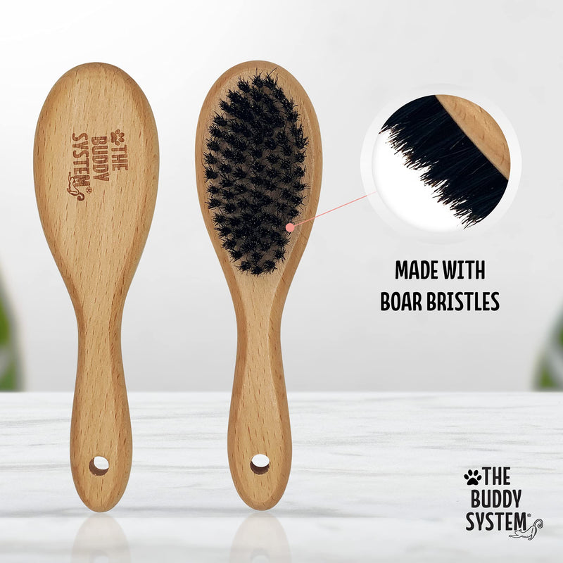 The Buddy System Cat Brush with Boar Bristle and Wooden Handle, Professional Grade Daily Grooming Hairbrush, Reduce Shedding, Soft Hair and Healthy Shine 1 Pack - PawsPlanet Australia