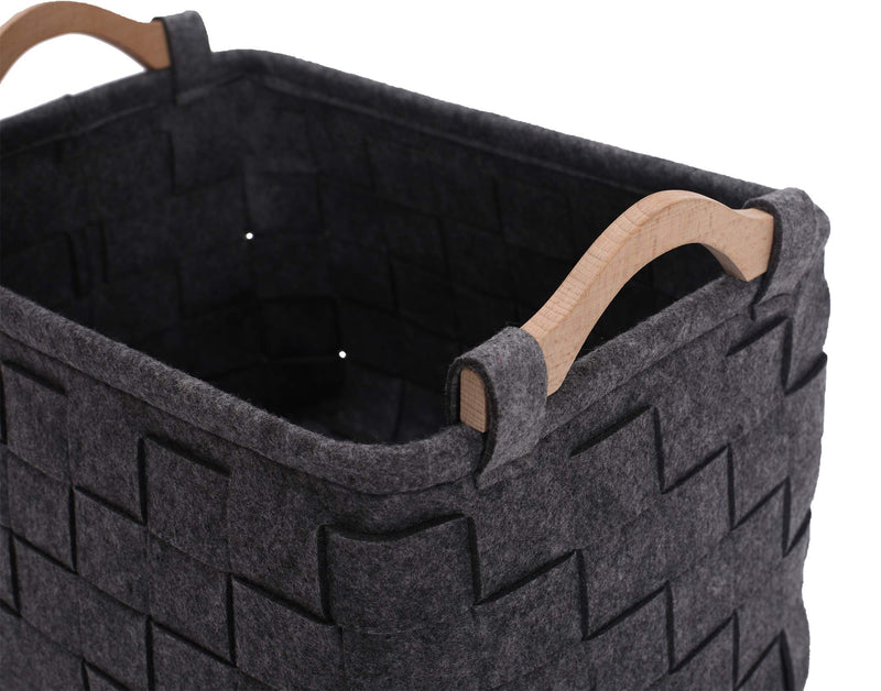 Xbopetda Felt Storage Basket Storage Bin with Wooden Handles Dog Toy Basket - Pet Toy Storage Basket Living Room Sundries Storage-Medium Gray Medium Gray - PawsPlanet Australia