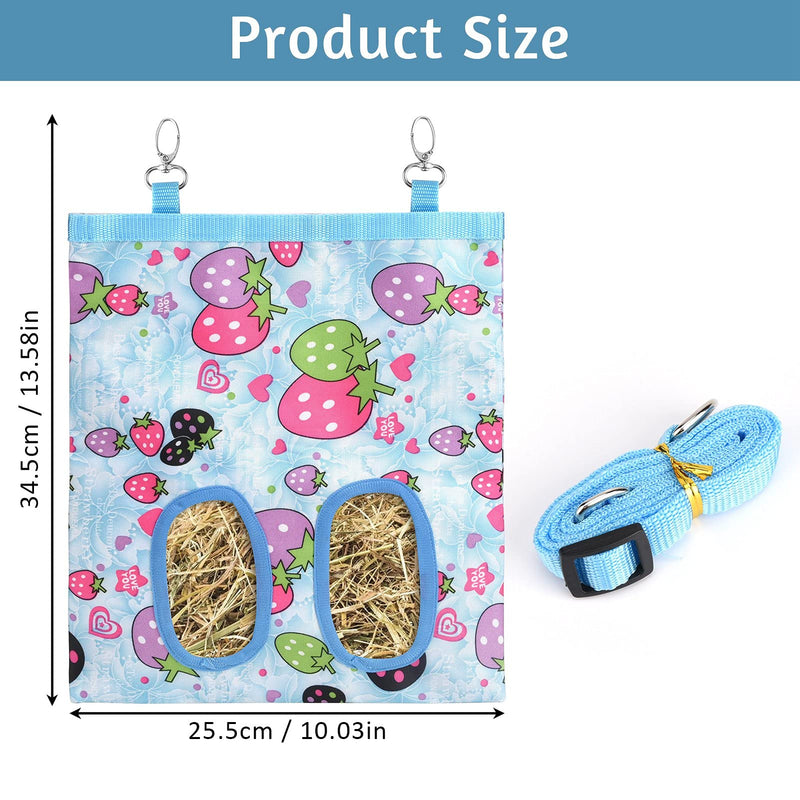 Popuppe 2 Pcs Rabbit Feeder Bags, Hanging Hay Feeder for Small Animals Guinea Pig Bunnies Chinchilla Hamsters Rabbit with 2 Holes Guinea Pig Hay Feeder Storage, Hanging Feeder Sack 2 Pieces Blue Starwberry + Pineapple - PawsPlanet Australia