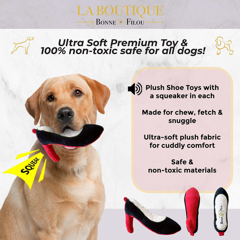 Bonne et Filou - Red High Heel Plush Dog Toy, Durable and Soft Dog Chew Toy, Perfect for Small, Medium or Large Breeds and a Great Dog Plush Toys for Aggressive Chewers (Small) - PawsPlanet Australia