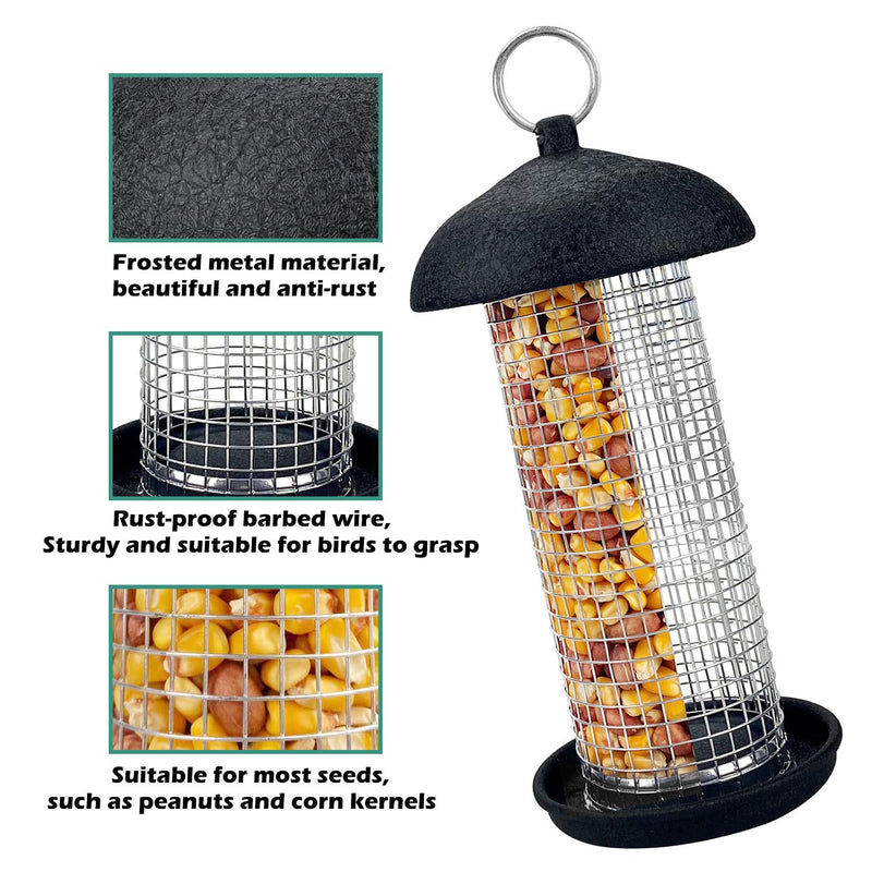 Urban Deco Hanging Mini Bird Feeders Set Metal Tube Mixed Seed Feeder with Hanger Peanut Feeder for Garden Outside Yard Great for Attracting Wild Birds (Black-2 Pack) Black - PawsPlanet Australia