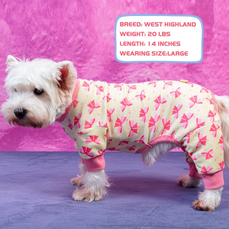 KYEESE Dog Pajamas Stretchy Soft Dog Onesie Pjs for Dogs Hair Shedding Cover Doggie Jammies X-Small (Pack of 1) Bowknot Pink - PawsPlanet Australia