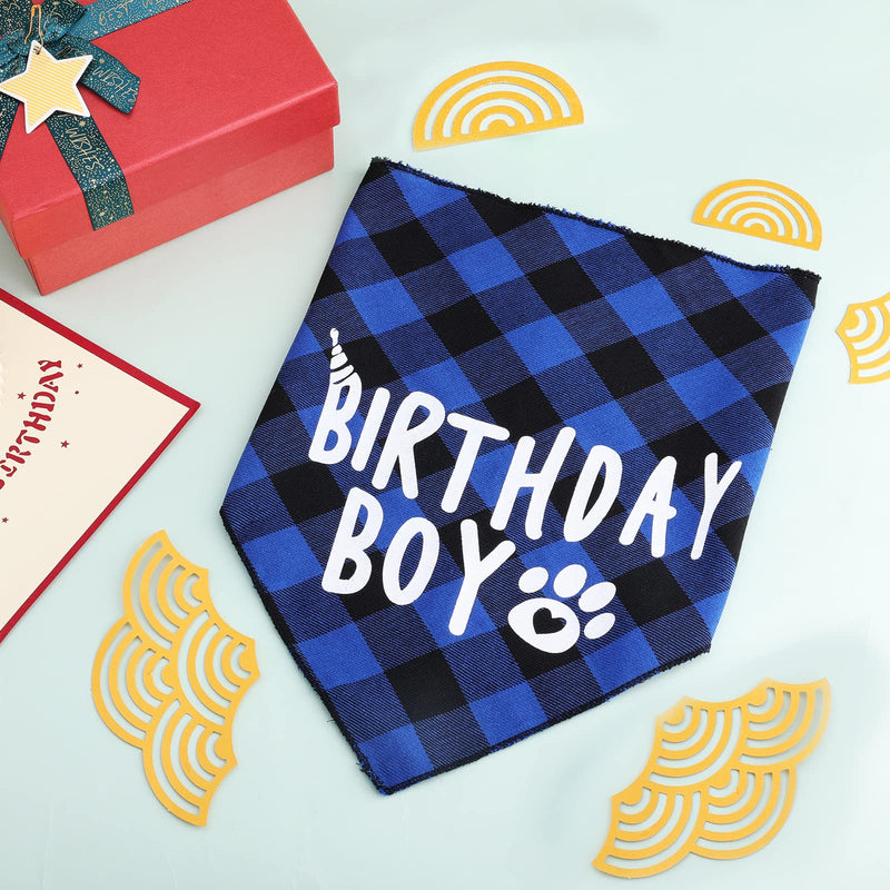 KINBOM Dog Birthday Bandana Boy, Plaid Printed Dog Bandana Pet Dog Bibs Dog Triangle Scarf Birthday Party Supplies for Small, Medium, Large Dogs Puppies (Blue) Blue - PawsPlanet Australia