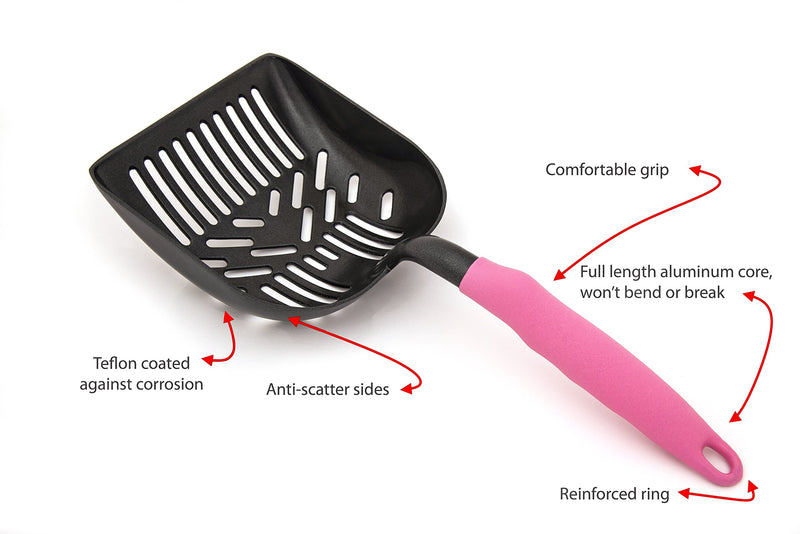 [Australia] - PETSCATCH Cat Litter Scoop – Perfect Designed Sifter Spacing for Efficient and Most Effective Kitty Litter Box Cleaning – Deep Shovel Sifter – Teflon Coated Easy to Clean – Solid Core Aluminum Handle Pink 