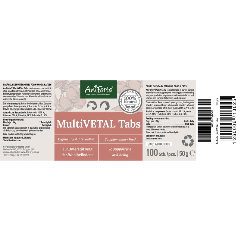 AniForte MultiVETAL multivitamin for dogs & cats 100 tablets - natural vitamins & minerals for the immune system & defenses 100 pieces - PawsPlanet Australia