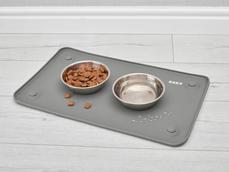 [Australia] - KEKS Silicone Pet Food Mat with Suction Cups - No Spill, Anti Slip and Waterproof Feeding Pad for Dog and Cat Food Dish and Water Bowl Small Gray 