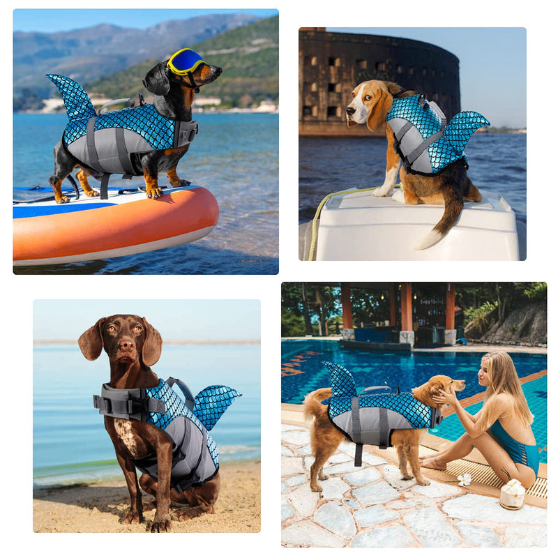 Kuoser Dog Life Jacket Vest, Adjustable Dogs Swimming Vest with Shark Fin, Safety High Visibility Pet Floatation Vest Life Preserver for Small Medium and Large Dogs for Swimming and Boating Blue XS X-Small (Pack of 1) - PawsPlanet Australia
