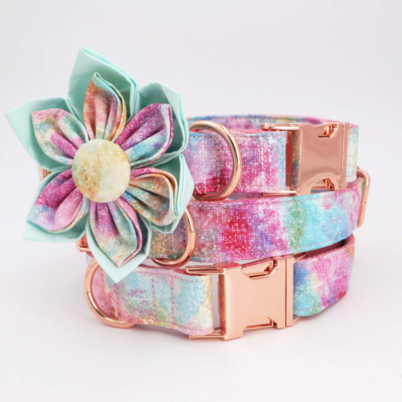 [Australia] - Free Sunday Cute Dog Collar, Girl Dog Collar with Purple Watercolor Design Adjustable with Rose Gold Slide Release Buckle, New Puppy Gifts L 