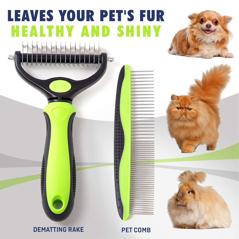 REXIPETS Pet Dematting Grooming Set- 2 Sided Undercoat Rake + Grooming Comb for Dogs, Cats & Pets- Safe and Easy Mats & Tangles Removing - PawsPlanet Australia