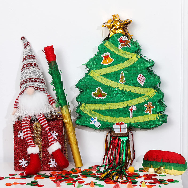 18.25 Inch Christmas Tree Pinata Christmas Mexican Pinata with a Blindfold Bat Round Tissue Papers Christmas Party Pinata for Birthday Xmas Party Decoration Photo Prop Candy Holder and Party Game - PawsPlanet Australia
