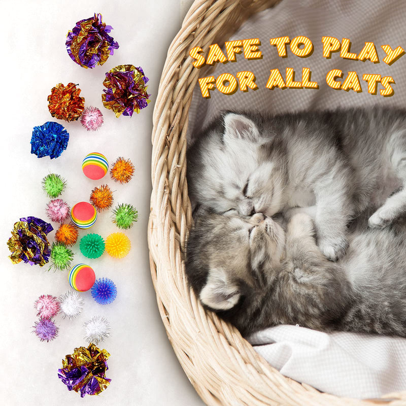 25 Pieces Cat Toy Ball Set Include Pom Pom Balls Tinsel Balls Crinkle Balls Cat Bouncy Spiny Balls Rainbow Foam Ball Toy with Plastic Bottle for Cats Puppy Kitten - PawsPlanet Australia