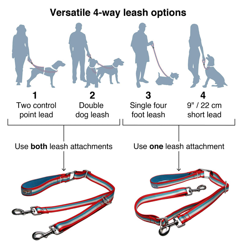 [Australia] - Kurgo Two Control Point Leash | No Pull Training Leash for Dogs | Pet Traffic Lead | Double Dog Leash | Adjustable | Reflective | Tangle-Free | Comfortable Handle | Walk About Training Reins 