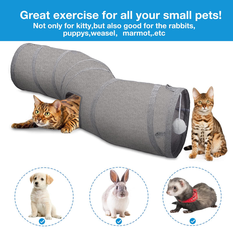 Ownpets Cat Tunnel Made of Durable Oxford Fabric, S-Shaped Foldable Indoor Cat Tunnel, Interactive Viewing Hole Pet Tunnel Tubes with Cat Stick Toy 1-Way L-120CM, Dia-25CM - PawsPlanet Australia