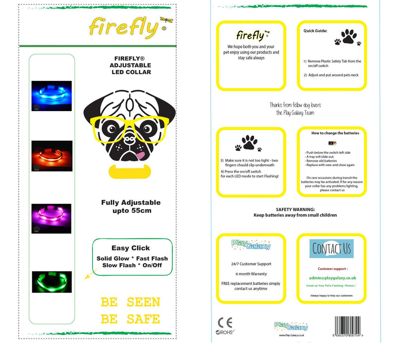 FIREFLY - Dog Safety Collar Flashing LED Adjustable - RED - PawsPlanet Australia