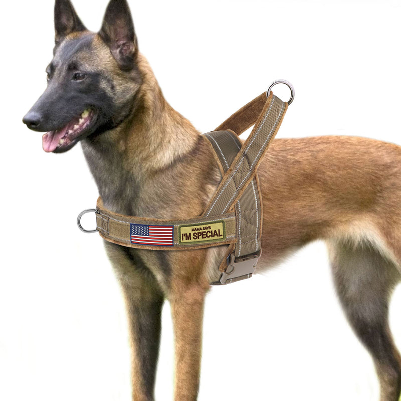 PET ARTIST Soft Flannel Padded No Pull Dog Tactical Harness for Medium Large Dog,Quick Fit Reflective Strip Escape Proof Dog Vest Harness S:18-22.5"(46-58cm) Brown - PawsPlanet Australia