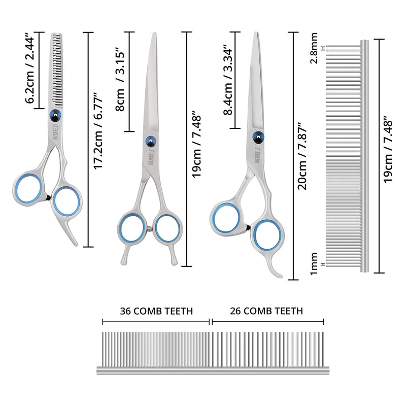 Bizzarre.ly Professional Dog Grooming Set - Dog Scissors Grooming Scissors for Dogs and Pets Grooming Set - Includes Grooming Scissors, Thinning Scissors & Curved Scissors and Dog Comb - Cat & Dog Grooming Set - PawsPlanet Australia