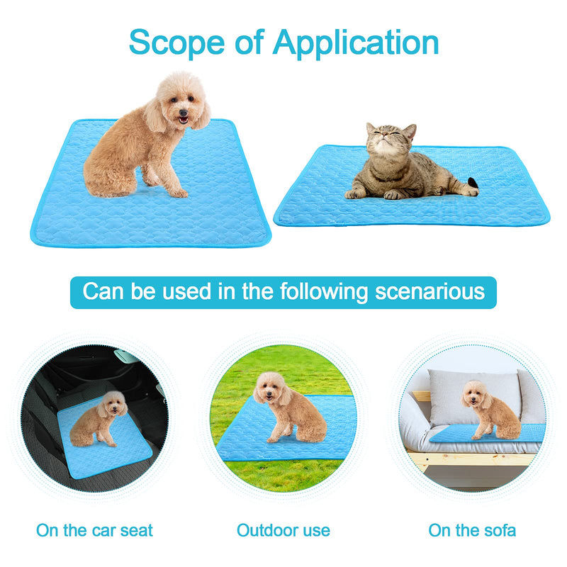 Tatuo Pet Cooling Mat Summer Ice Silk Pet Pad Dog Cooling Mat Pet Cooling Blanket Sleeping Pad for Dog Cats Pets Outdoor and Indoor Use (Medium) Medium Blue - PawsPlanet Australia