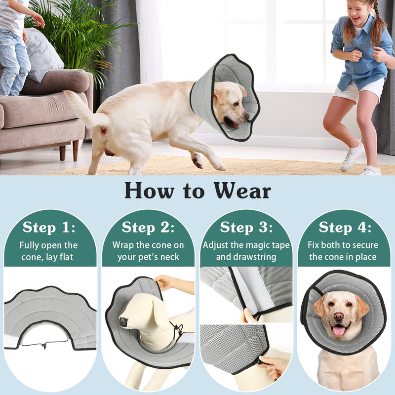 VavoPaw Neck Brace Dog Leak Protection, Soft Protective Collar Cone Collars Adjustable Recovery Collar, Breathable Pet Elizabethan Dog Collar, Leak Protection Dog After Surgery Dog, L, Grey - PawsPlanet Australia